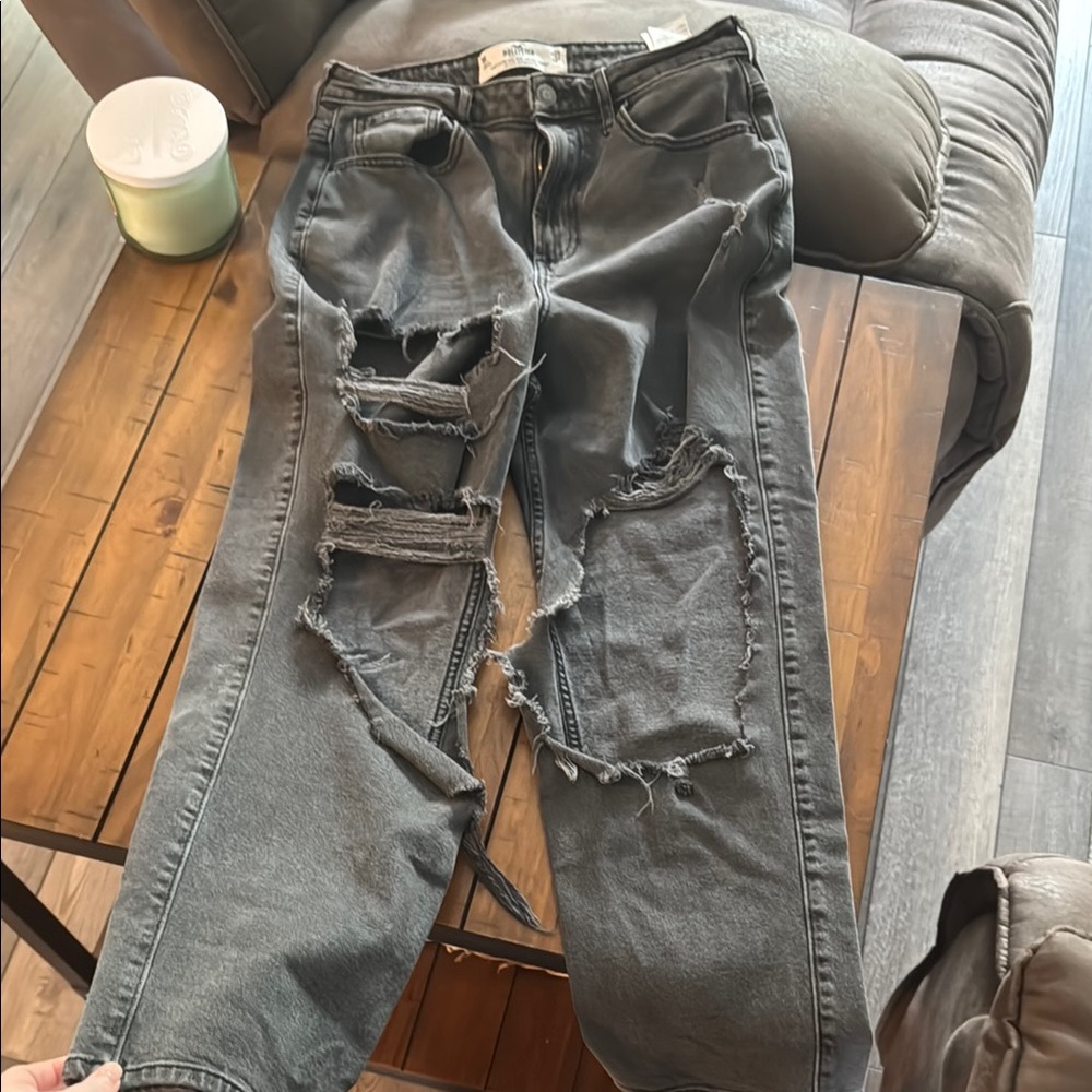 Hollister Gray High Rise Distressed Jeans